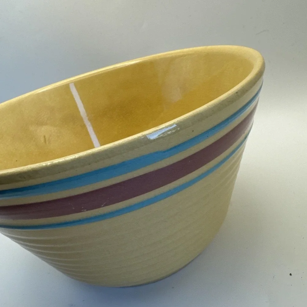 Vintage Watt Oven Ware Pottery Mixing‎ Bowl #8 Yellow Ribbed Stripe